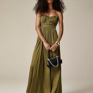 NWT J. Crew Gathered Dress in Luster Crepe, green, size 14